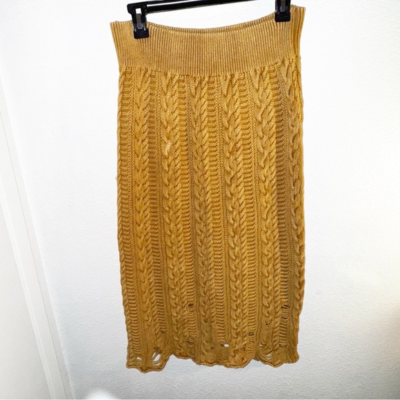 Free People mustard Margo swift knit midi skirt m - Picture 5 of 10